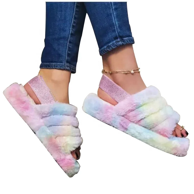 

Amazon USA Africa hot fashion cheap plush girl lady slipper manufacturer sandal home outdoor faux fur flat slipper slide woman, Optional