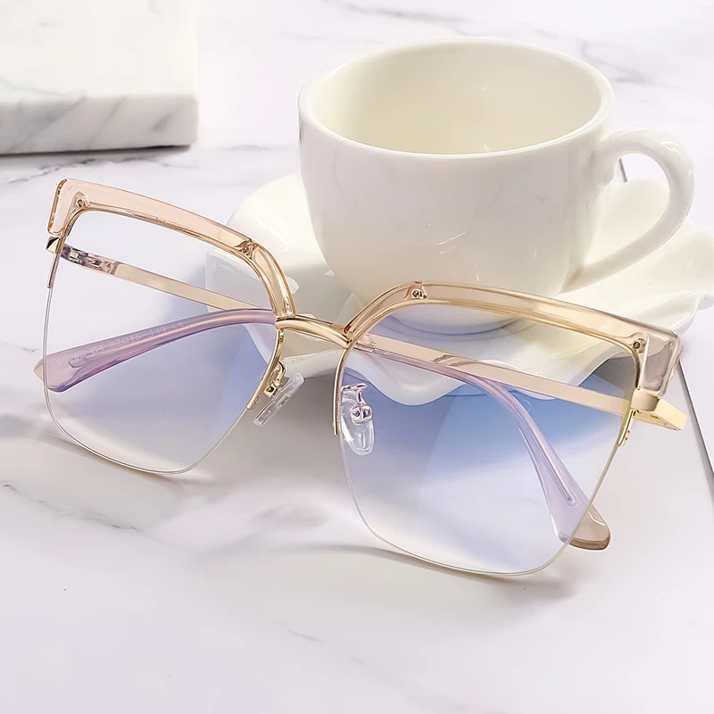 

2022 light business men's and women's square glasses frame metal new half-frame anti-blue light anti-blue light glasses fashion