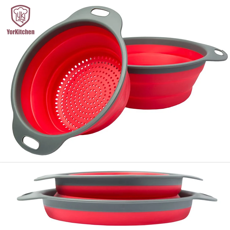 

Collapsible Colander Kitchen Strainer Set 2-Pack Food-Grade Premium Silicone Folding Colander Collapsible strainer