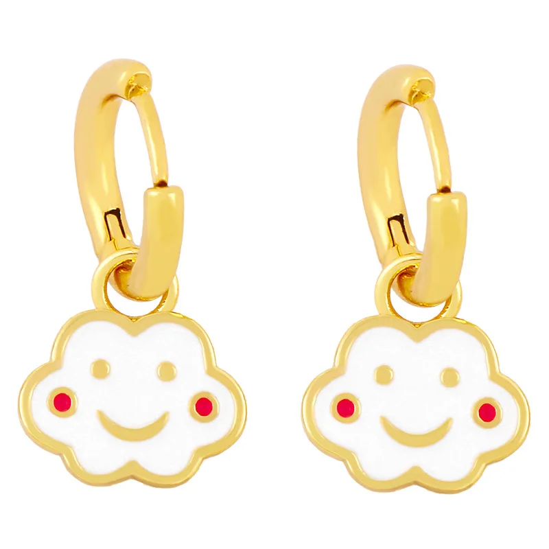 

Ins Style Trendy Lovely Smile Dripping Ear buckle Pendant Hoop Cloud Enamlel Earrings, Gold color