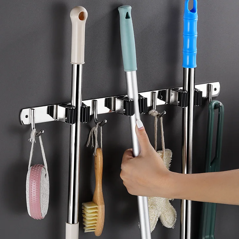 

Stainless Steel Mop Holder Utility Tool Organizers Wall Mounted Storage Organizer Broom Holder