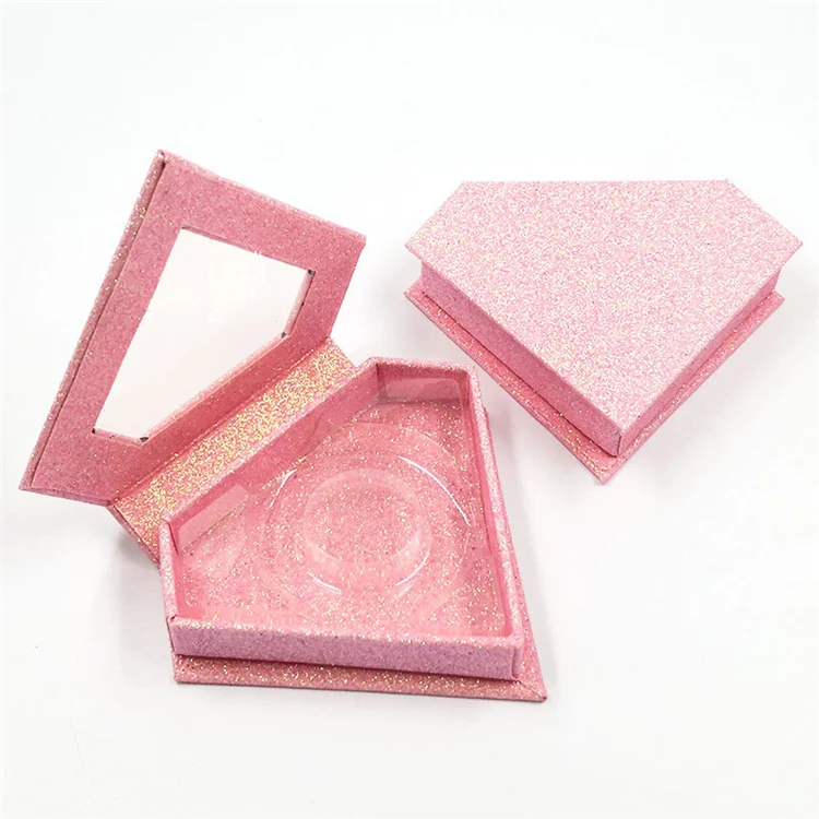 

wholesale heart shaped mink eyelashes box baby pink glitter magnetic lashes case lashes