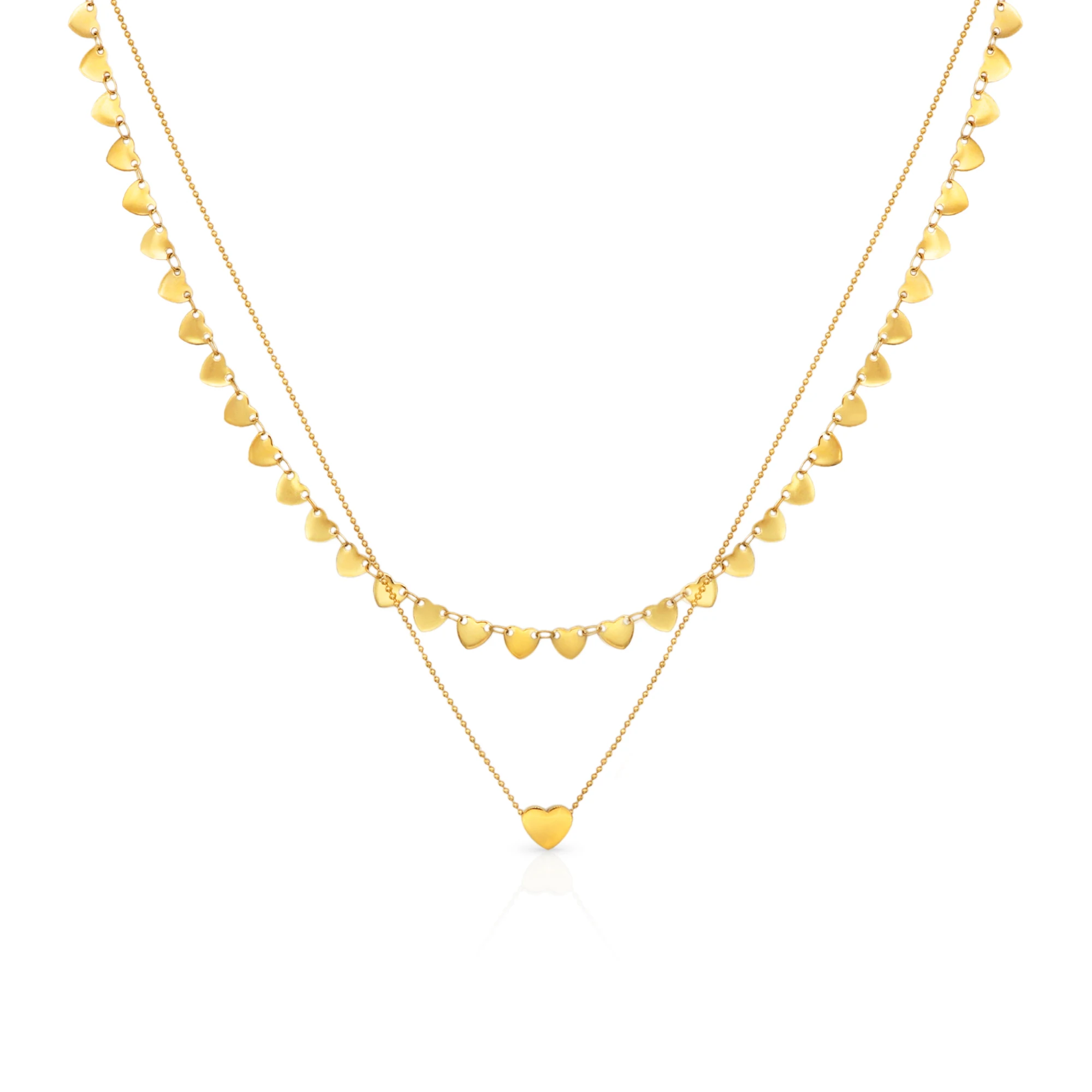 

Chris April stainless steel 18k PVD heart beads stacking chain necklace set