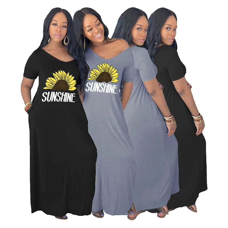 

2021 High Quality Fashion Casual Wear Print Elegant Summer Short Sleeve Pius Size Maxi Dresses For Women, Color : customized