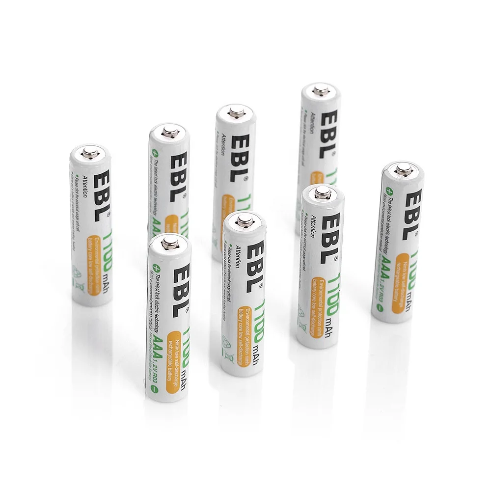 

Dropship EBL Hot Sales High Quality 4 Packs Ni-Mh AAA 1100 mAh 1.2 V Rechargeable Batteries Long Life Li-Ion AAA Battery Packs, White