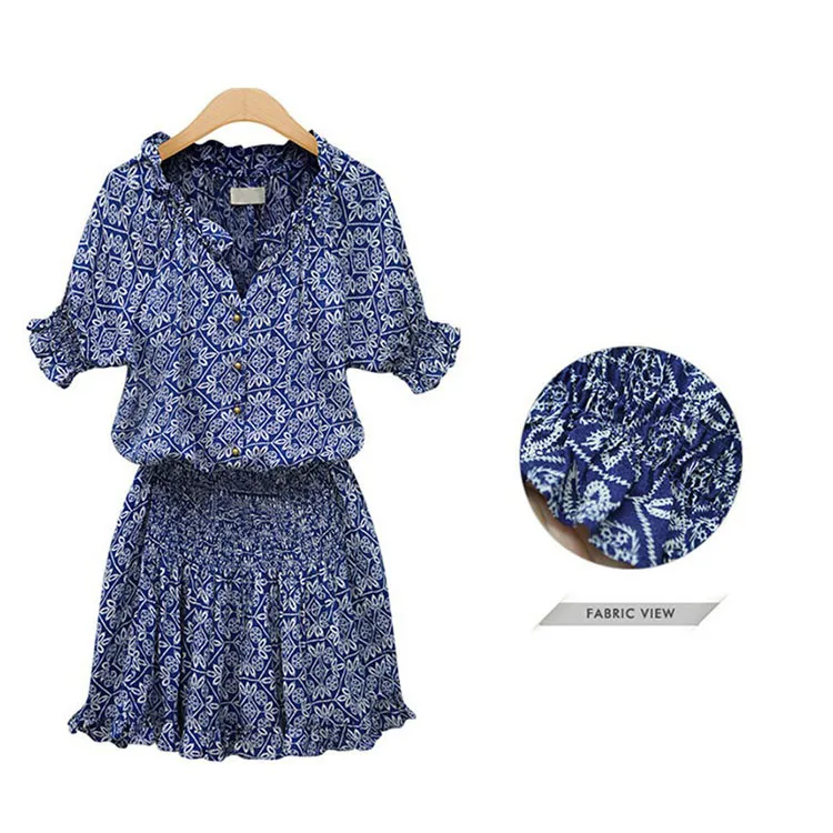 

Summer Hot Selling Floral Print V Neck Sun Dresses Sunbathing Wear Cotton Beach Dress, As picture show
