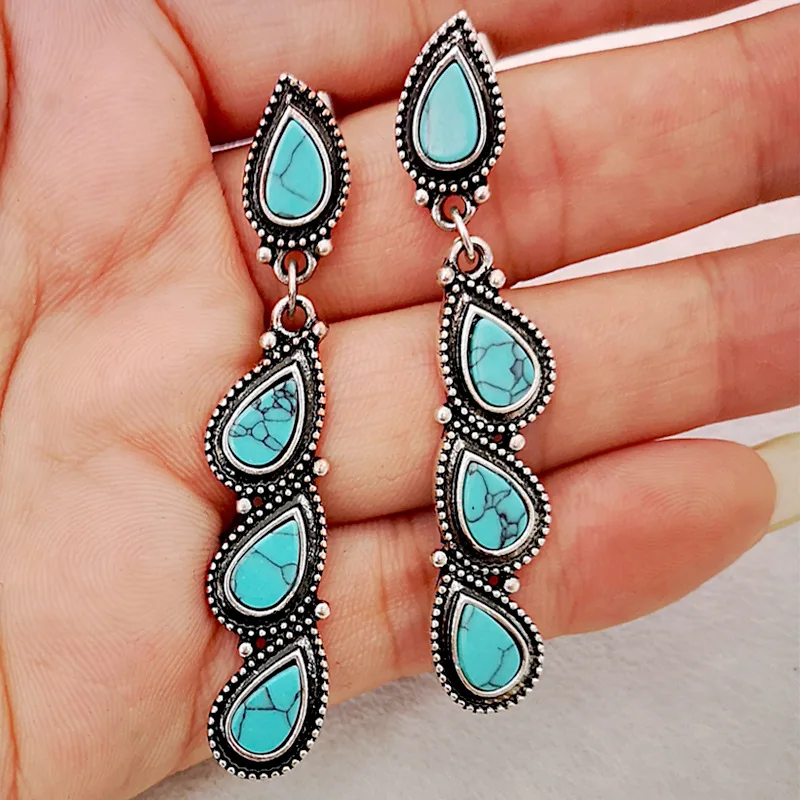 2022 Hot Sale Bohemian Vintage Artisan Turquoise Earring Long Dangle Earrings For Women