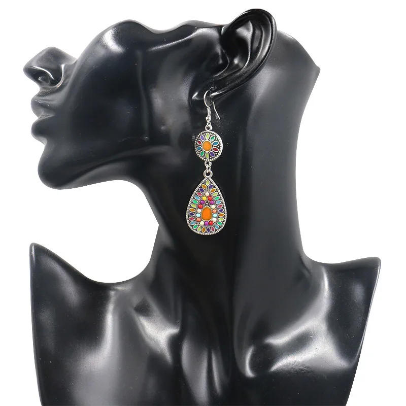 

Vintage National Style Boho Drop Earrings Turquoise Pendant Drop Simple Hook Jewelry Women Fashion Earrings, Picture shows