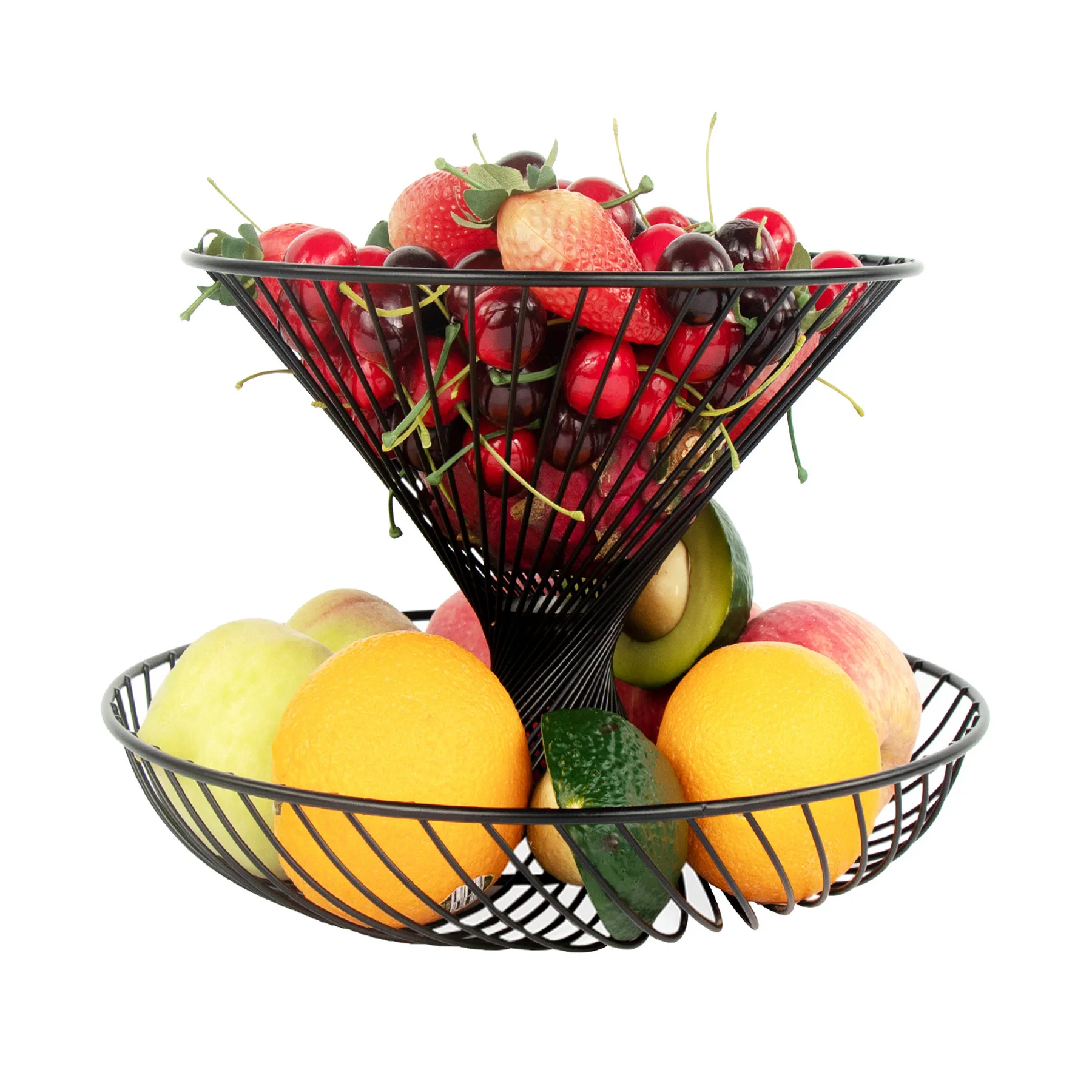 

Modern 2 tiers Fruit Holder Metal Mesh Iron Fruit Bowl basket for gift, Black