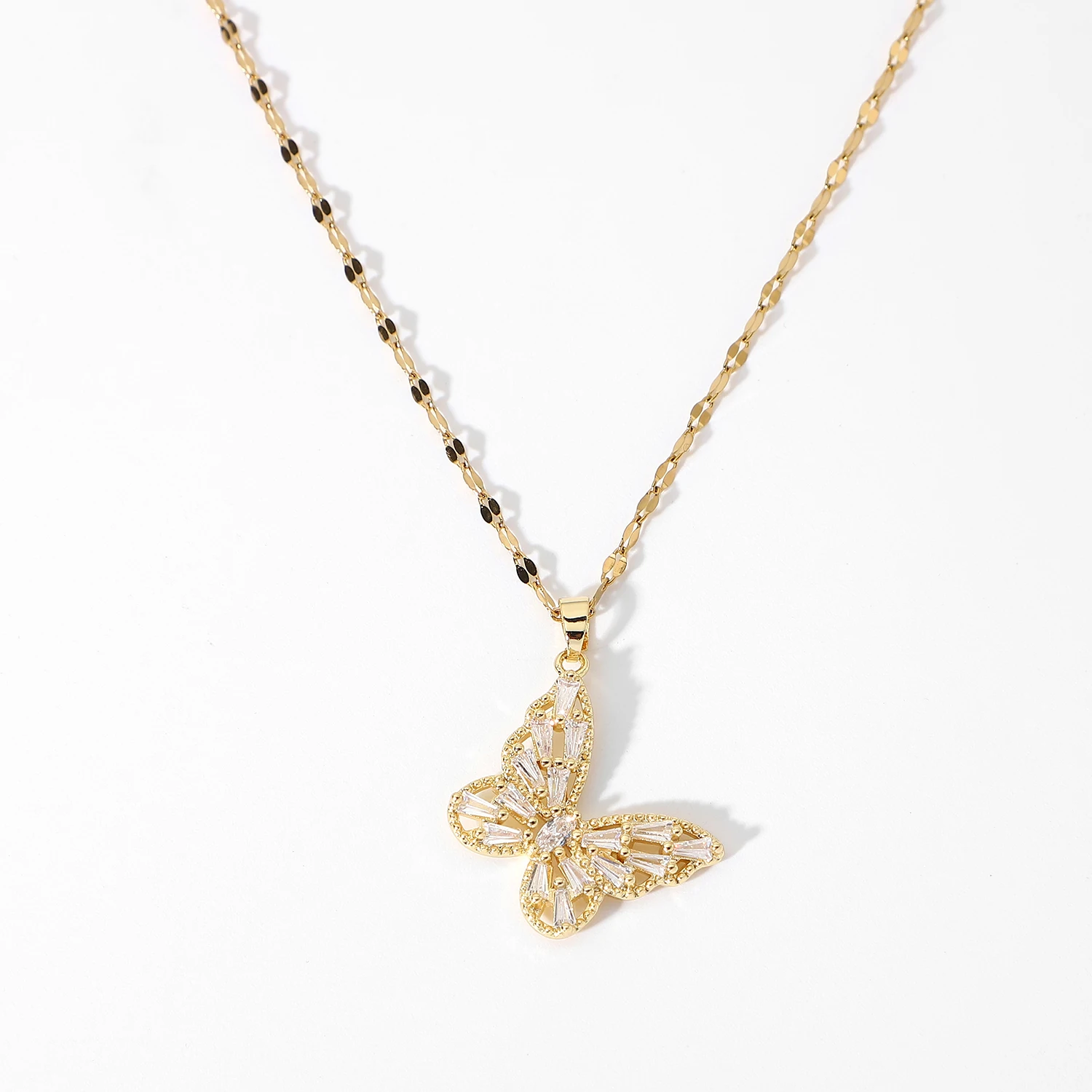 

Fancy Crystal Butterfly Necklace 18K Gold Stainless Steel Jewelry Gift Cubic Zircon Butterfly Pendant Necklace Women