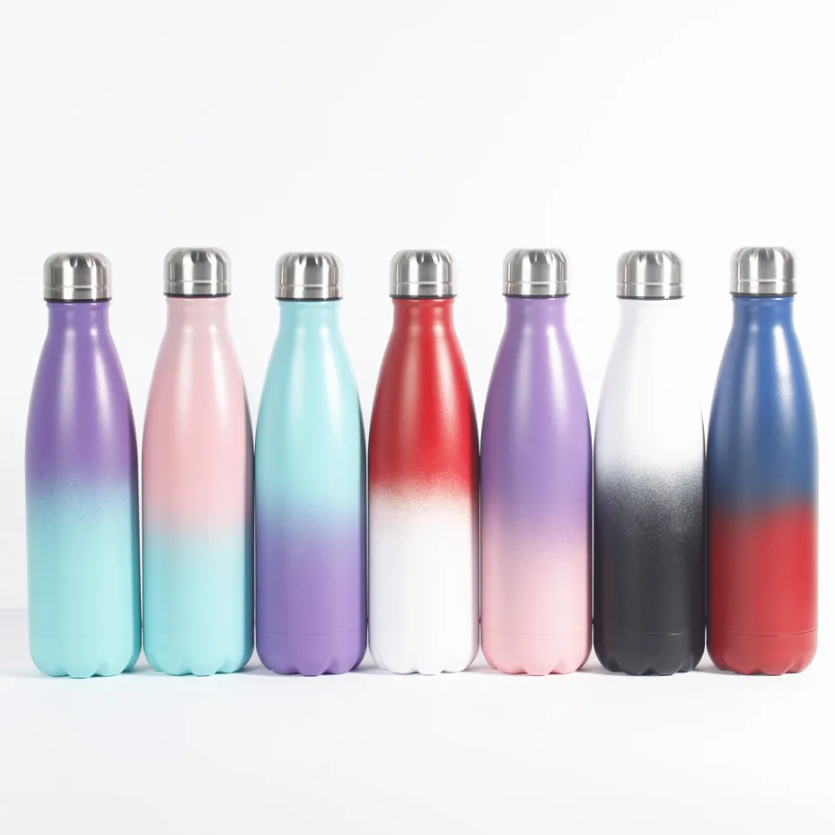 

Gradient Color 500ml Colorful Double Wall Cola Shape Water Bottle Vacuum Insulated Stainless Steel Thermos Flask, Customized color