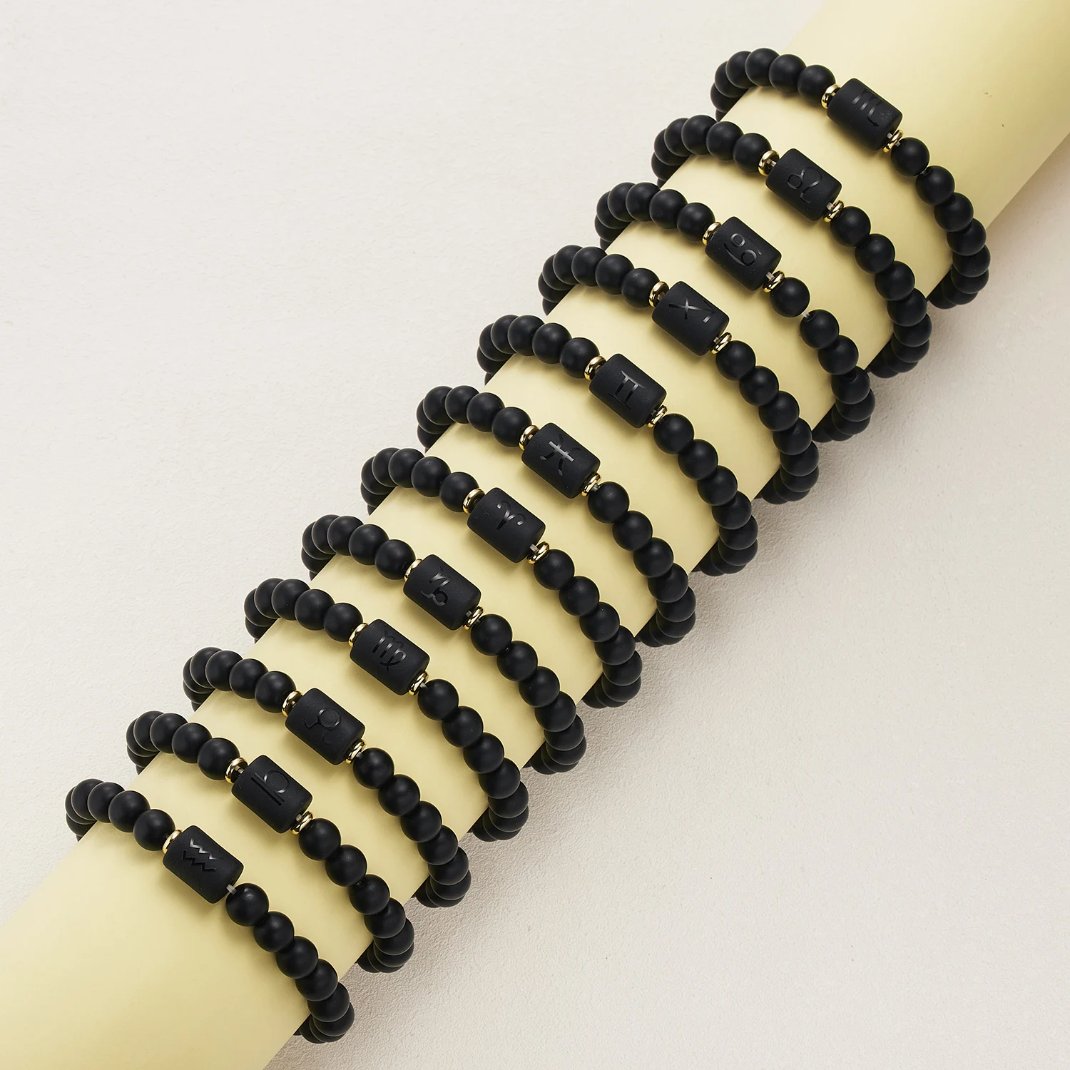 

Zodiac Sign Bracelet Bead Bracelets Natural Stone Jewellery For Men Double-Sided Elastic Cord Beads Jewelry, Black color