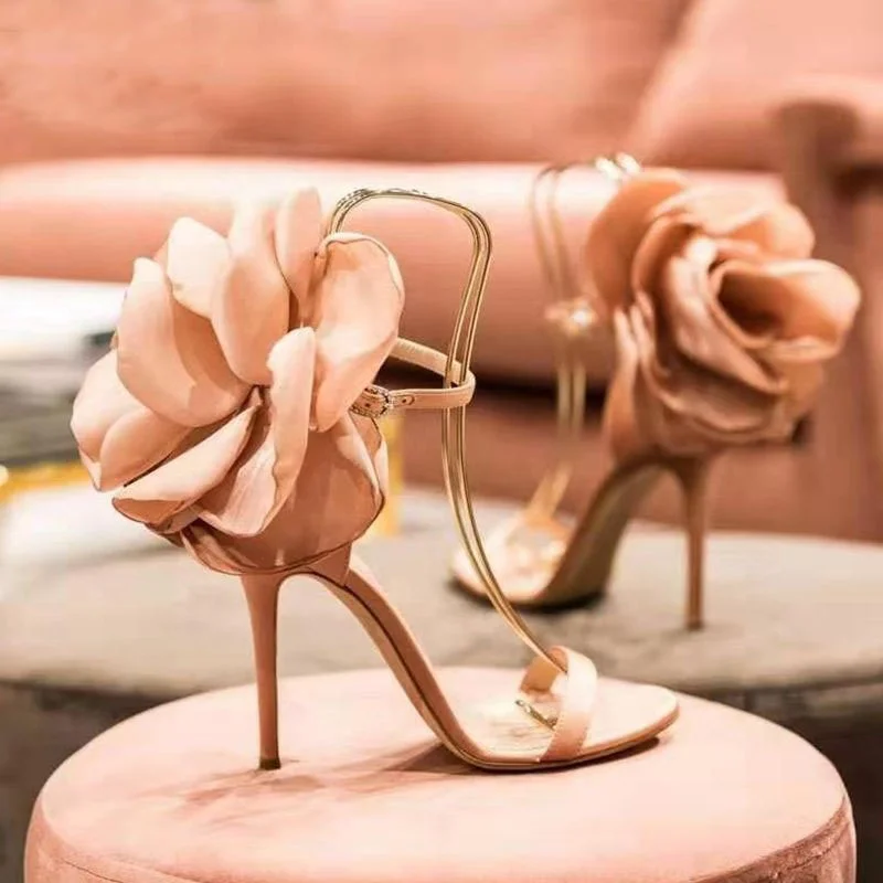 

Sexy Rose Flower Women's Sandals Thin High-Heeled Shoes Buckle Gladiator Fashion Pumps Party Nightclub Shoes, Black/pink