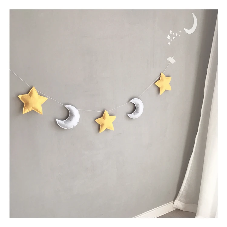 

Nordic ins felt nursery decoration star moon garland wall hanging kids baby room home decor accessories, As picture