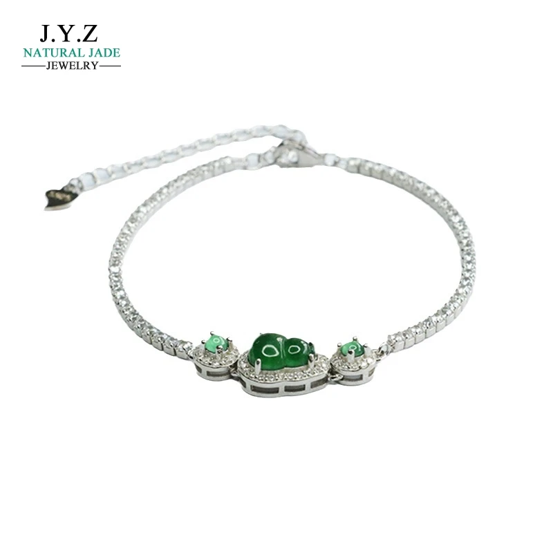 

S925 Silver Inlay Natural Emerald Bracelet Ice-Like Emperor Green Gourd Bracelet Factory Wholesale FC3062702