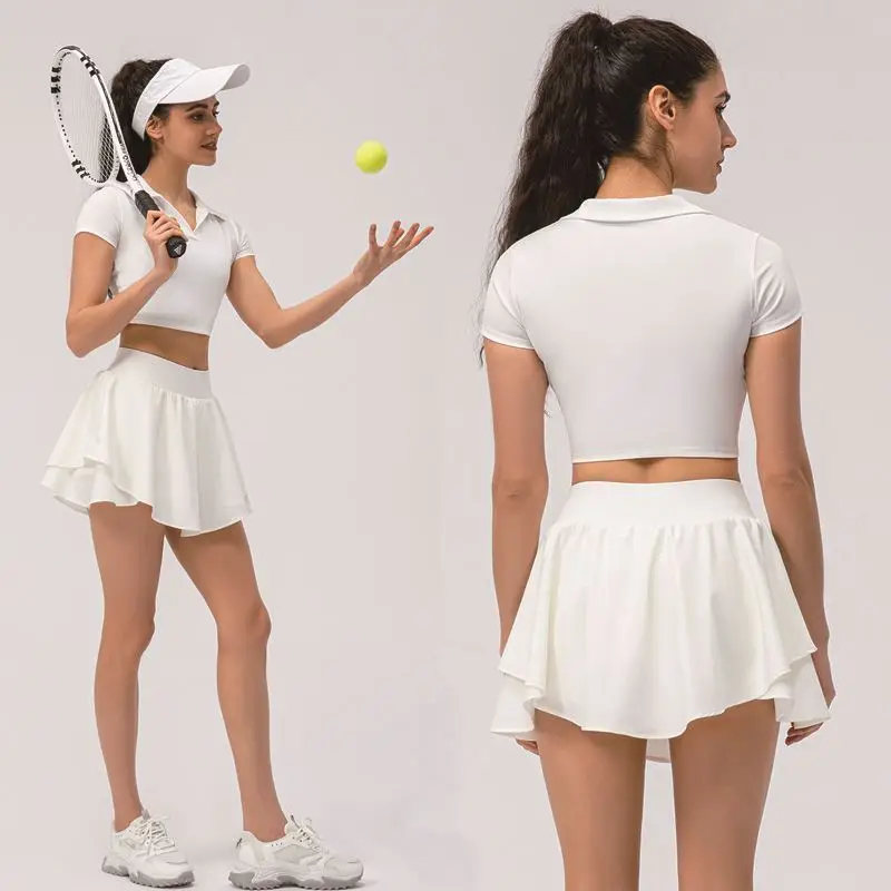 

Custom Logo Girls Golf Polo T Shirt Pleated Skirt 2 Piece Tennis Set Womens Skirts