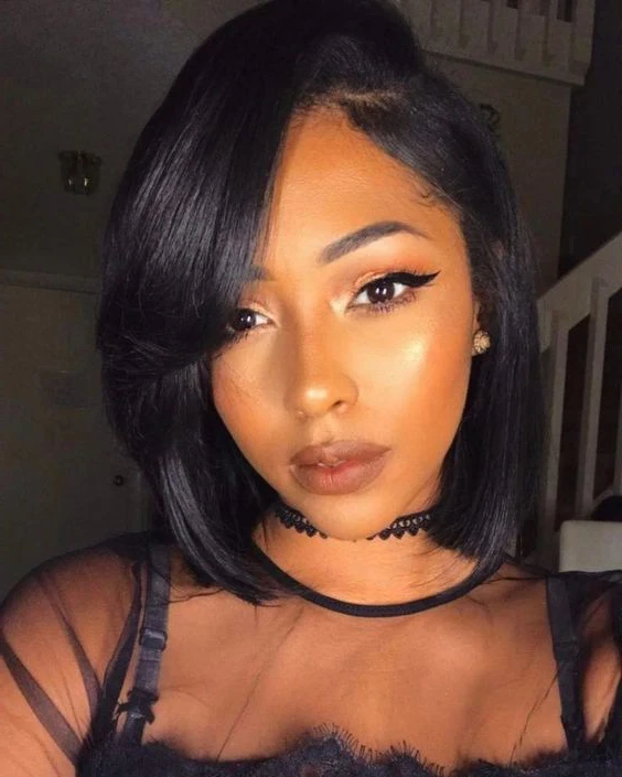 

Joedir Ombre Short Bob Wigs With Bangs Side Part HD Lace Wig For Black Women Brazilian Remy Hair Lace Front Wigs Human Hair