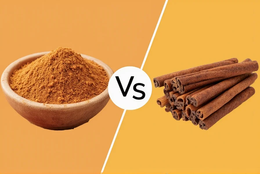 Close-up comparison of Ceylon cinnamon quills versus Cassia cinnamon sticks showing the distinctive layered structure