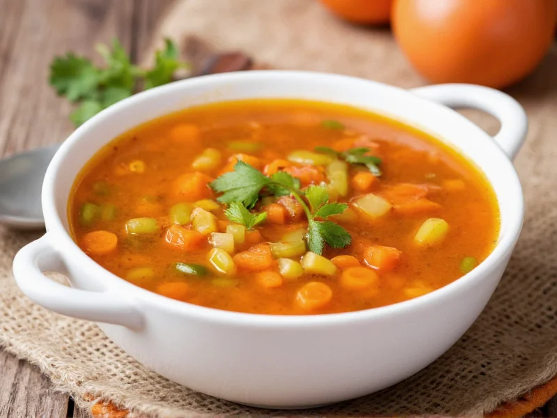 Homemade vegetable soup with vibrant carrots and celery in white bowl