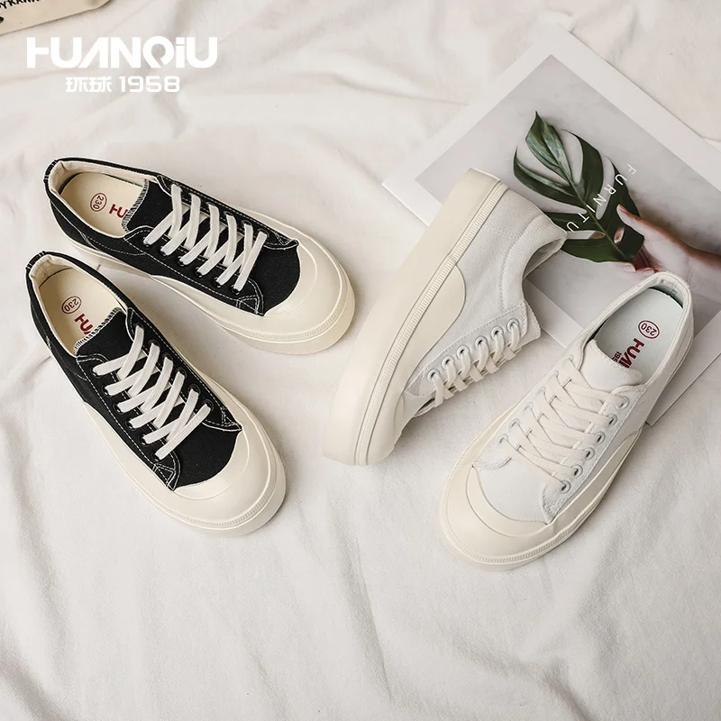 

H20332 HUANQIU Trendy Design Custom Logo Rubber Anti Slip Women Canvas Shoes, 2 colors