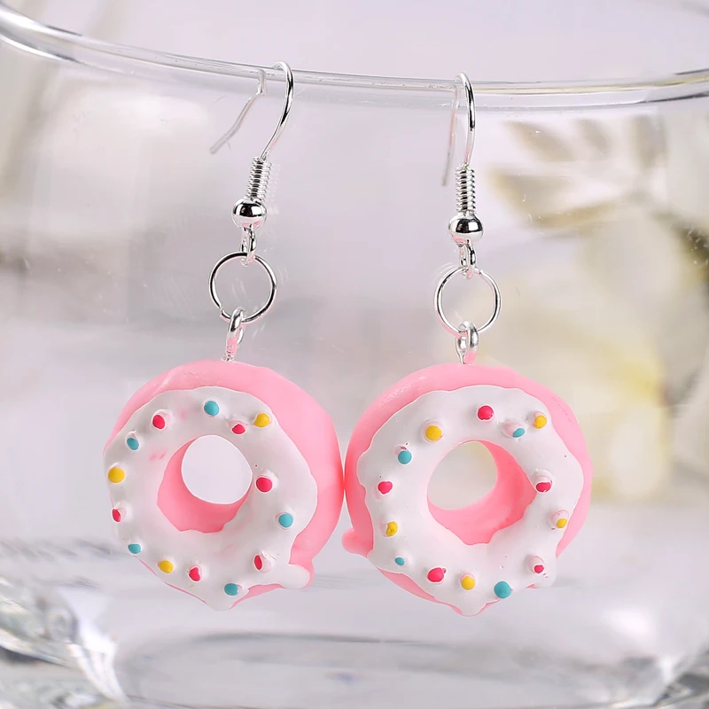 

Women Drop Earrings Flatback Resin Donuts Charms Fashion Jewelry Colorful Simulaiton Food Dangle Earrings, Please check the color chart