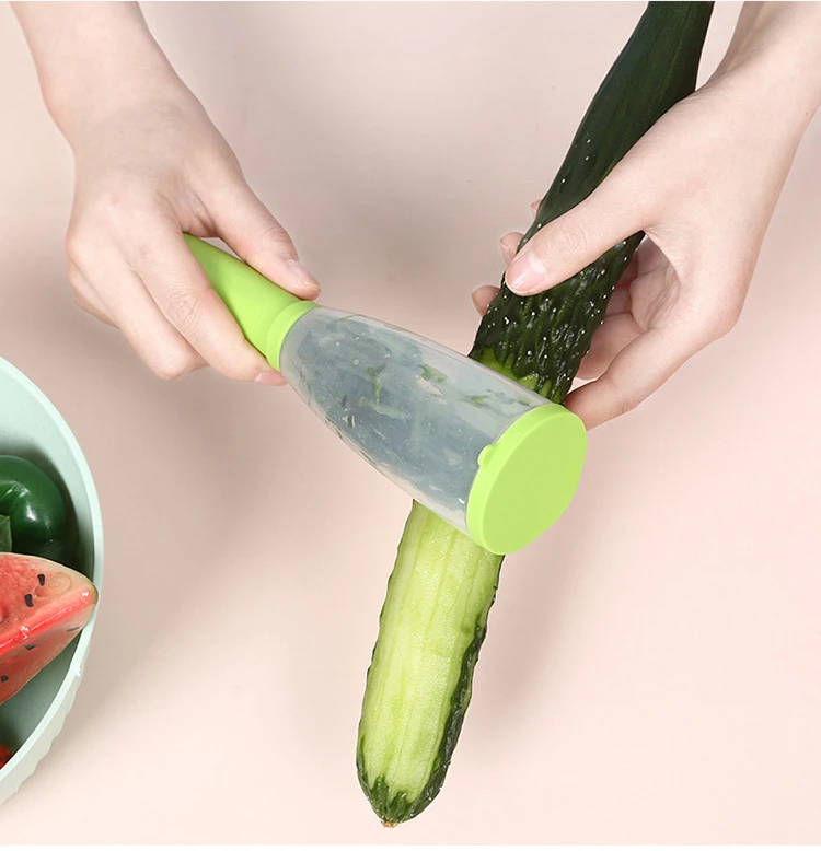 

E062 Creative Stainless Steel Fruit Potato Peelers Plastic Peeling Tools Kitchen Gadget Non-slip Vegetable Peel Storage Peelers, Red, green
