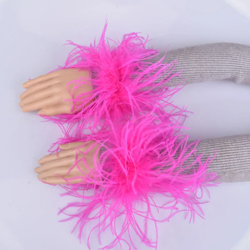 

Real Long Turkey Ostrich Feather Clap Bracelets Fashion Slap Band Ostrich Feather Fur Cuffs