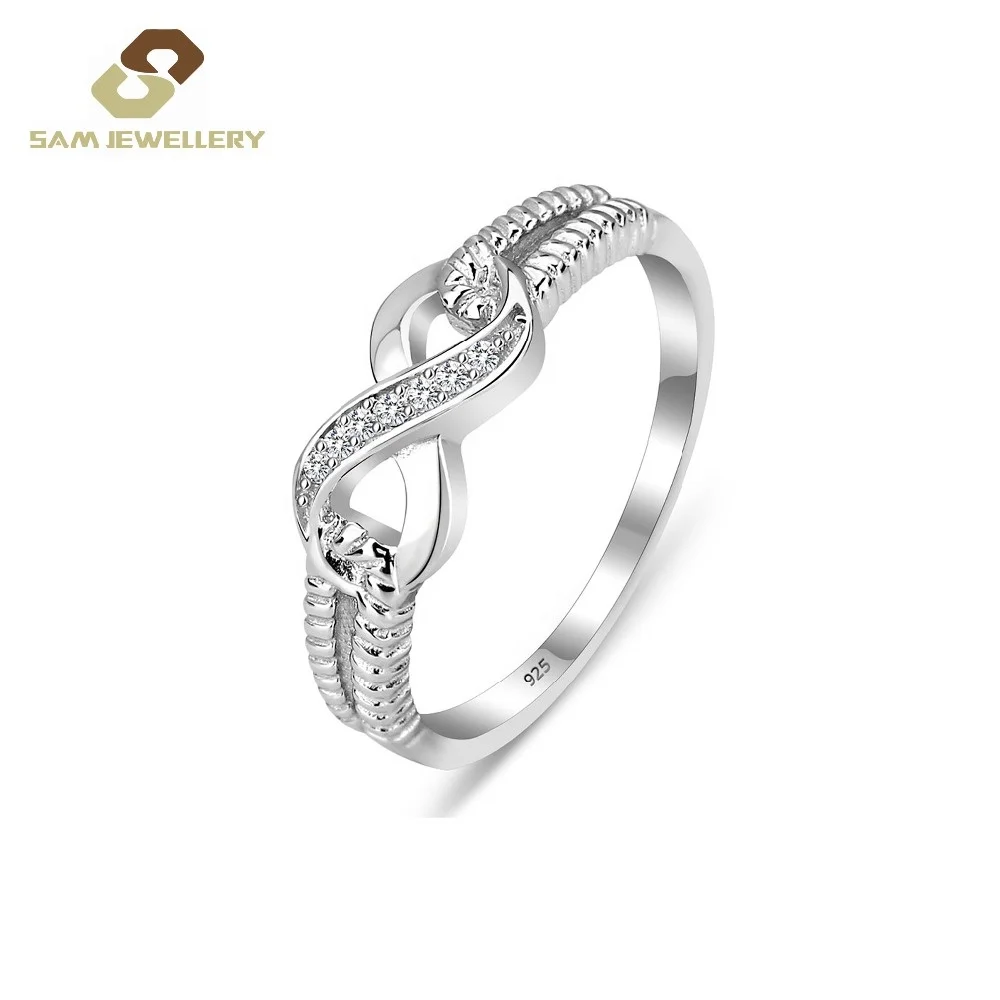 

Hot 925 Sterling Silver Infinite Ring with Zircon for Women Wedding Bands Rings, White