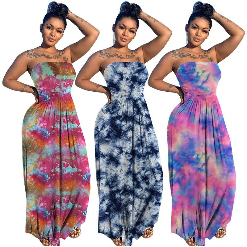 

10410-SW25 tie-dye off-shoulder summer plus size women dresses sehe fashion, 3 colors