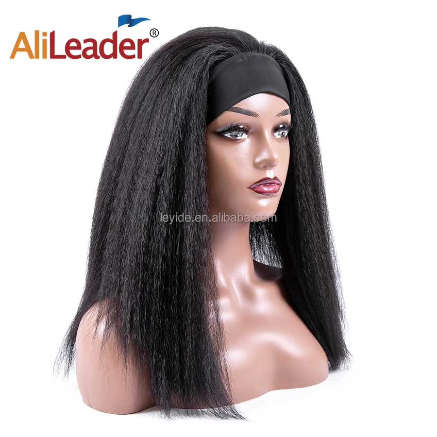 

AliLeader Wholesale Hot Sale Highlight Machine Made Kinky Straight Afro Curly Synthetic Hair Yaki Headband Wigs For Black Women