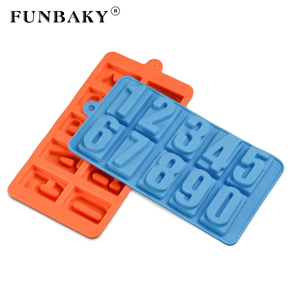 

FUNBAKY Candy silicone mold multi - cavity numbers shape chocolate silicone mold birthday cake candle mould cake decor, Customized color