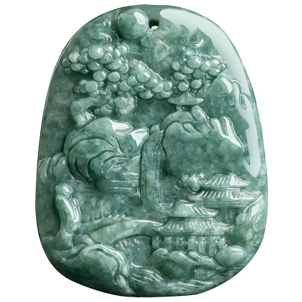 

Wholesale Natural Jadeite Character landscape Pendant Hope Love And Luck Necklace Pendant