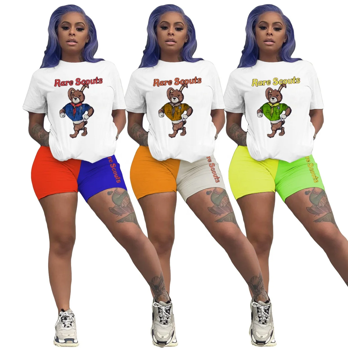 

MT10-7322 European and American fashion casual cartoon printed short-sleeved two-piece suit