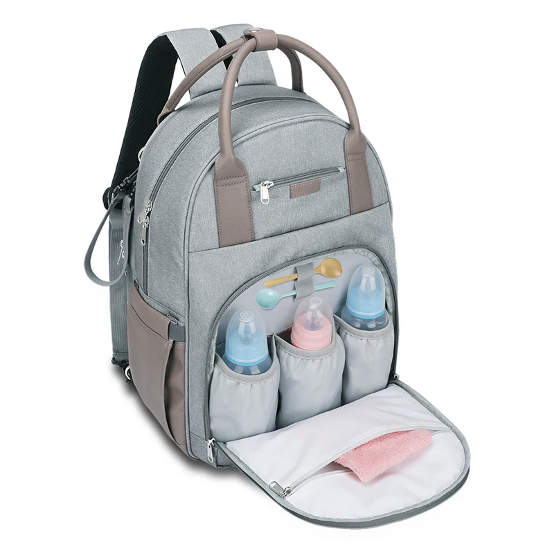 

3 in 1 diaper bag backpack with changing station baby bed bag diaper bag, Grey