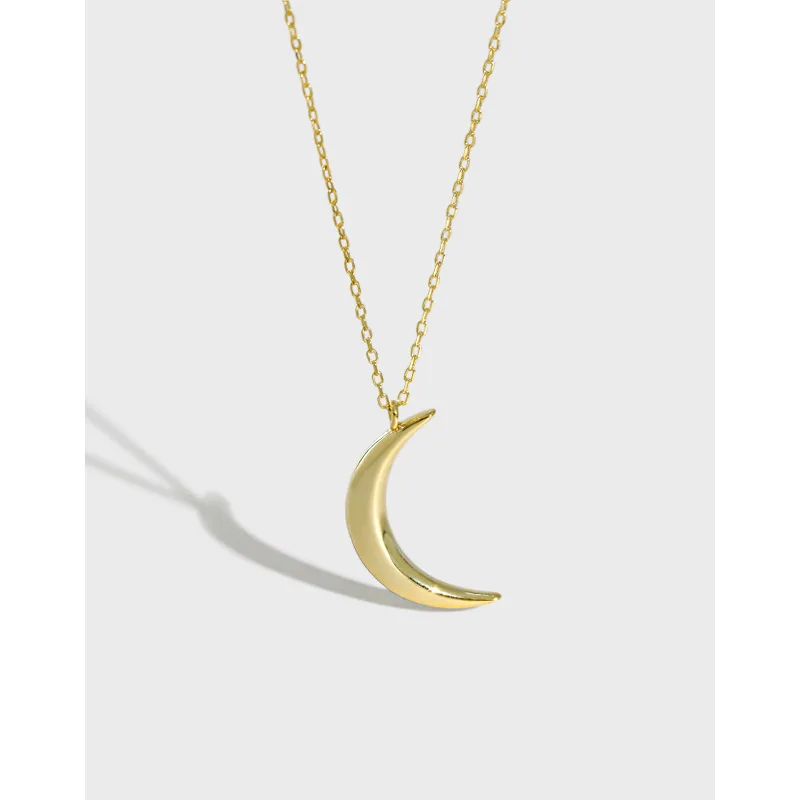 

Sweet Jewelry Gold Plated 925 Sterling Silver Cross Chain Moon Pendant Necklace S925 Silver Moon Charm Necklace