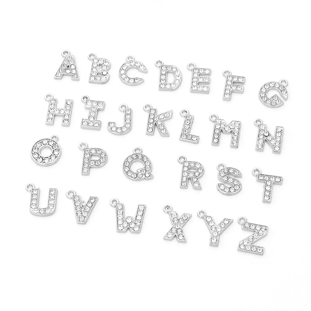 

Manufactory Hip Hop Jewelry 26 Letters Alphabet Beads Pendant fashion zinc alloy metal alphabet pendant charms custom diamond, Silver color