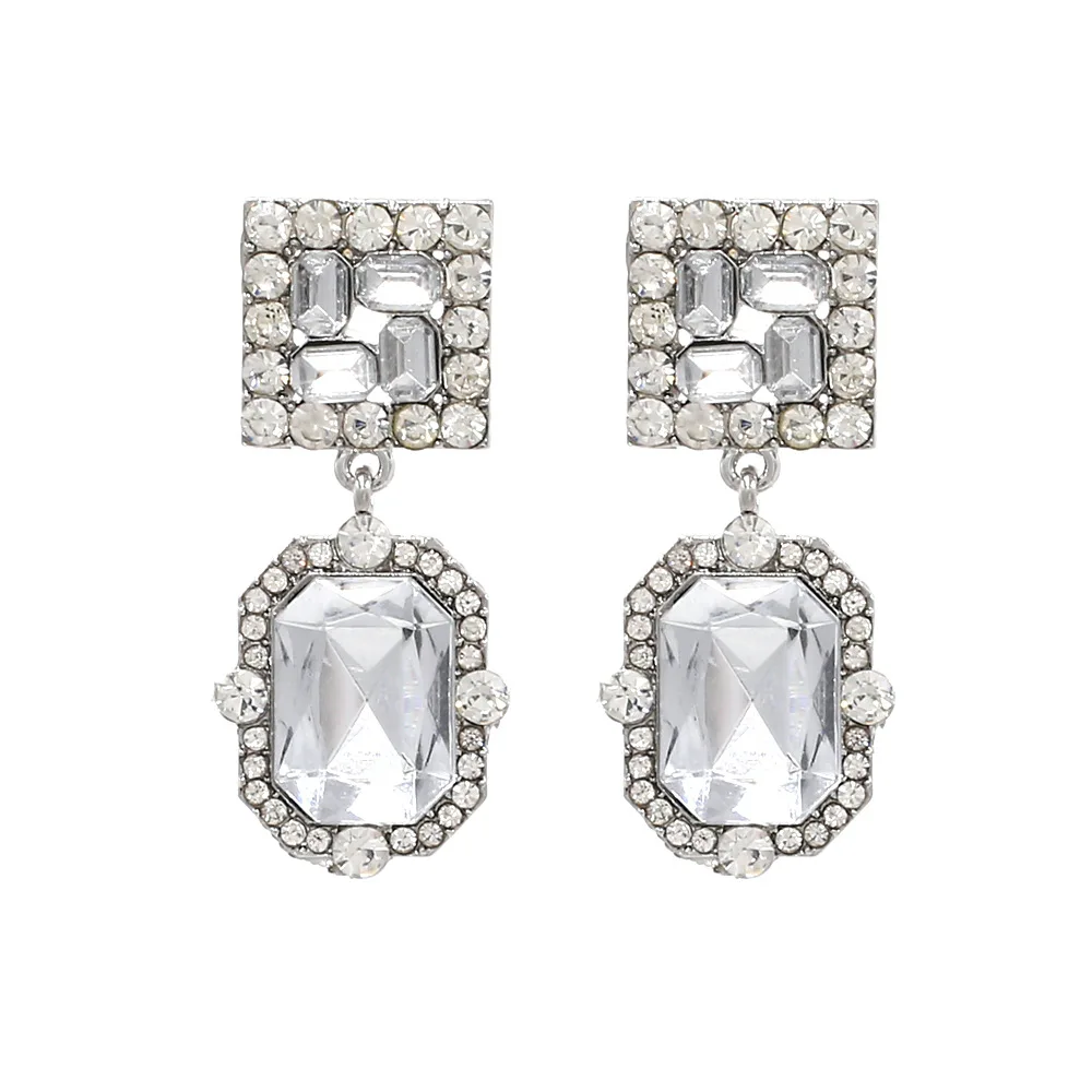 

JUHU New fashion alloy diamond earrings personality creative geometric earrings exaggerated large diamond jewelry wholesale, Colorful