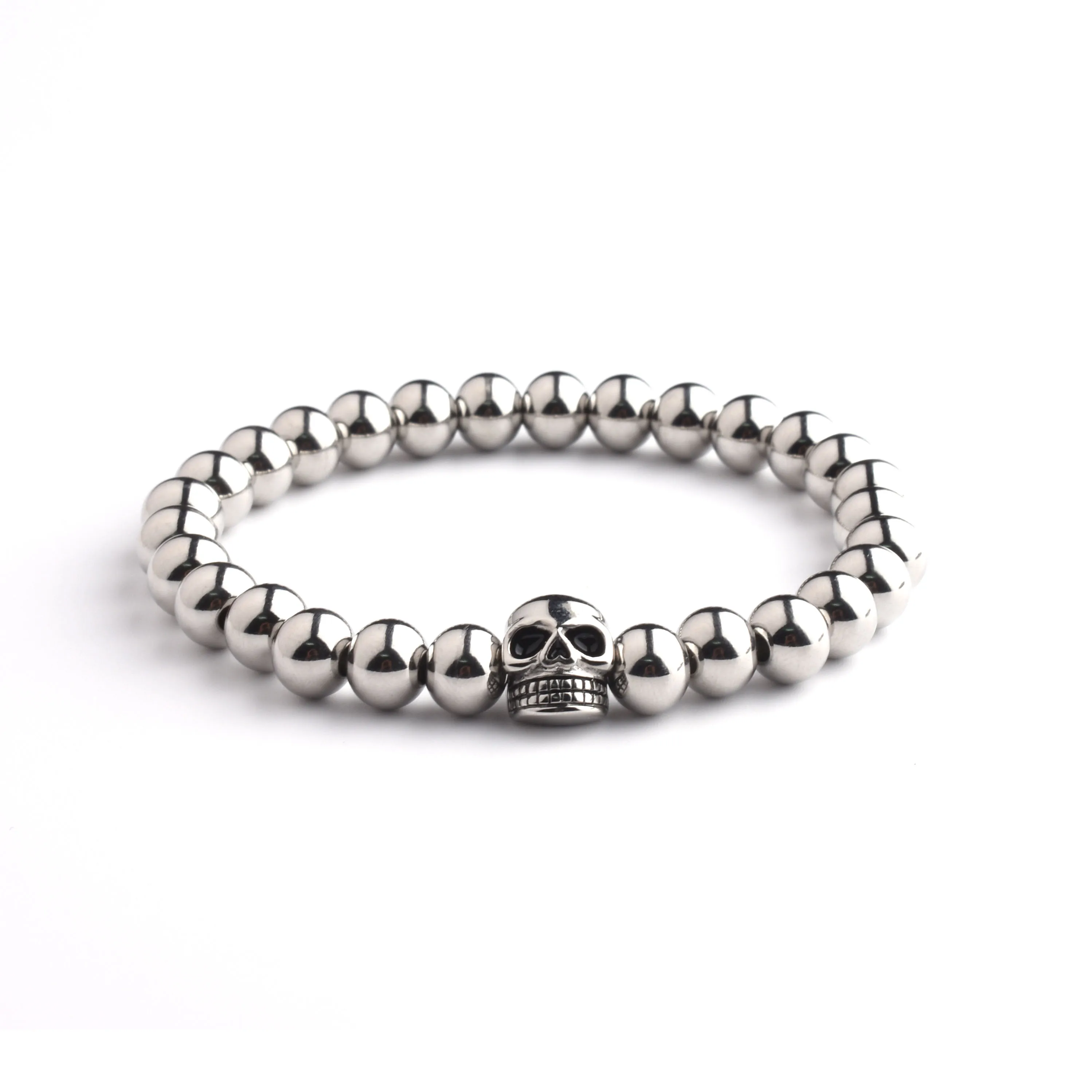 

316L Stainless Steel Skull 6Mm Small Round Steel Bead Bracelet For Christmas Gift