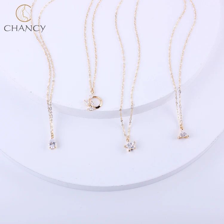 

Simple 14k real gold zircon pendant necklace, 14k gold plating