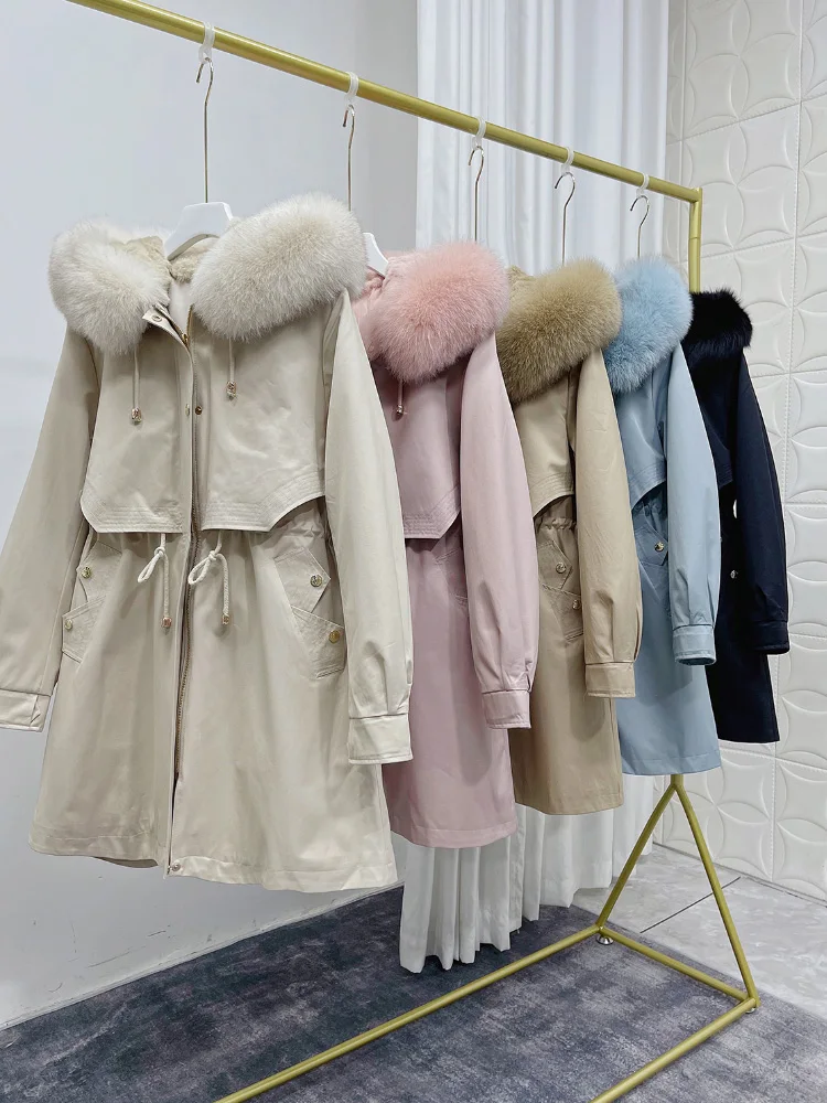 

OFTBUY 2021 New Winter Jacke Women Parka Natural Fox Fur Collar Detachable Real Rex Rabbit Fur Liner Thick Hooded Coat Warm Coat
