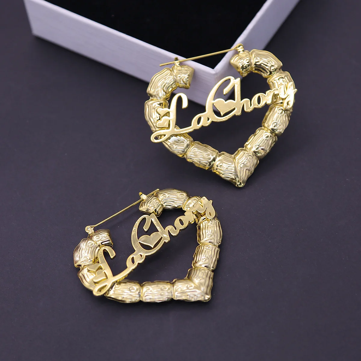 

202 Hiphop Geometric Bamboo Name Earrings Personalised Hoops Women Rapper Jewelry