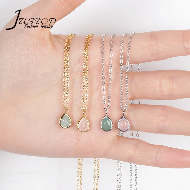 

Natural Stone Valentines Necklace Sets Teardrop Stone Necklace Pendant Women Simple Chain 18K Gold Plated Trendy Necklace