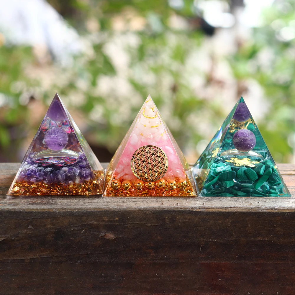 

Wholesale 5cm chakra energy Organite Pyramid natural healing gemstone for home decoration