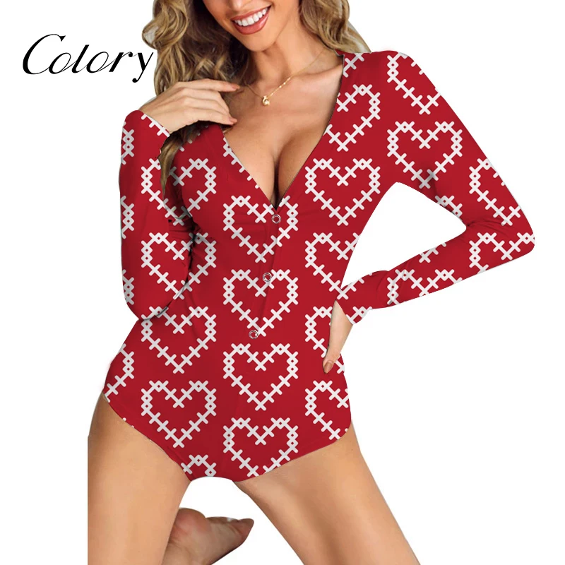 

Colory Adult Custom Valentines Day Lepoard Linen Onesie, Picture shows