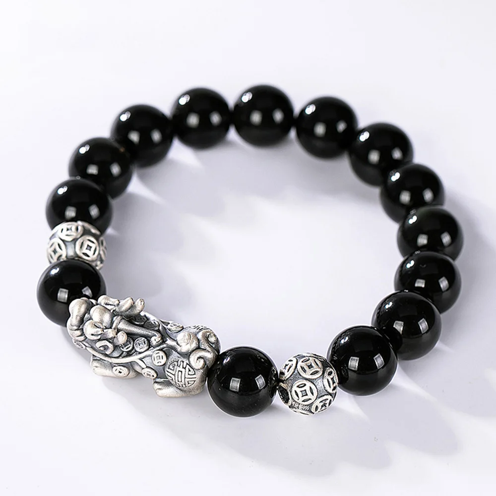 Black Obsidian Stone Silver Br