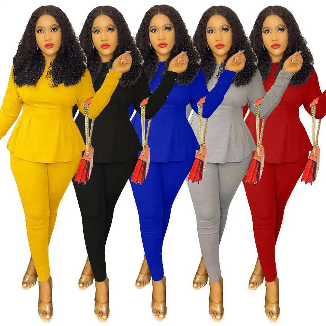 

2021 fall new hot sale solid color ladies formal slim offece suits set for women, 5 colors and also can make as your request