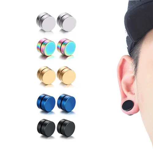 

Hot-selling fashion stainless steel round men's magnetic-absorbing earrings studs for Jewelry Gift