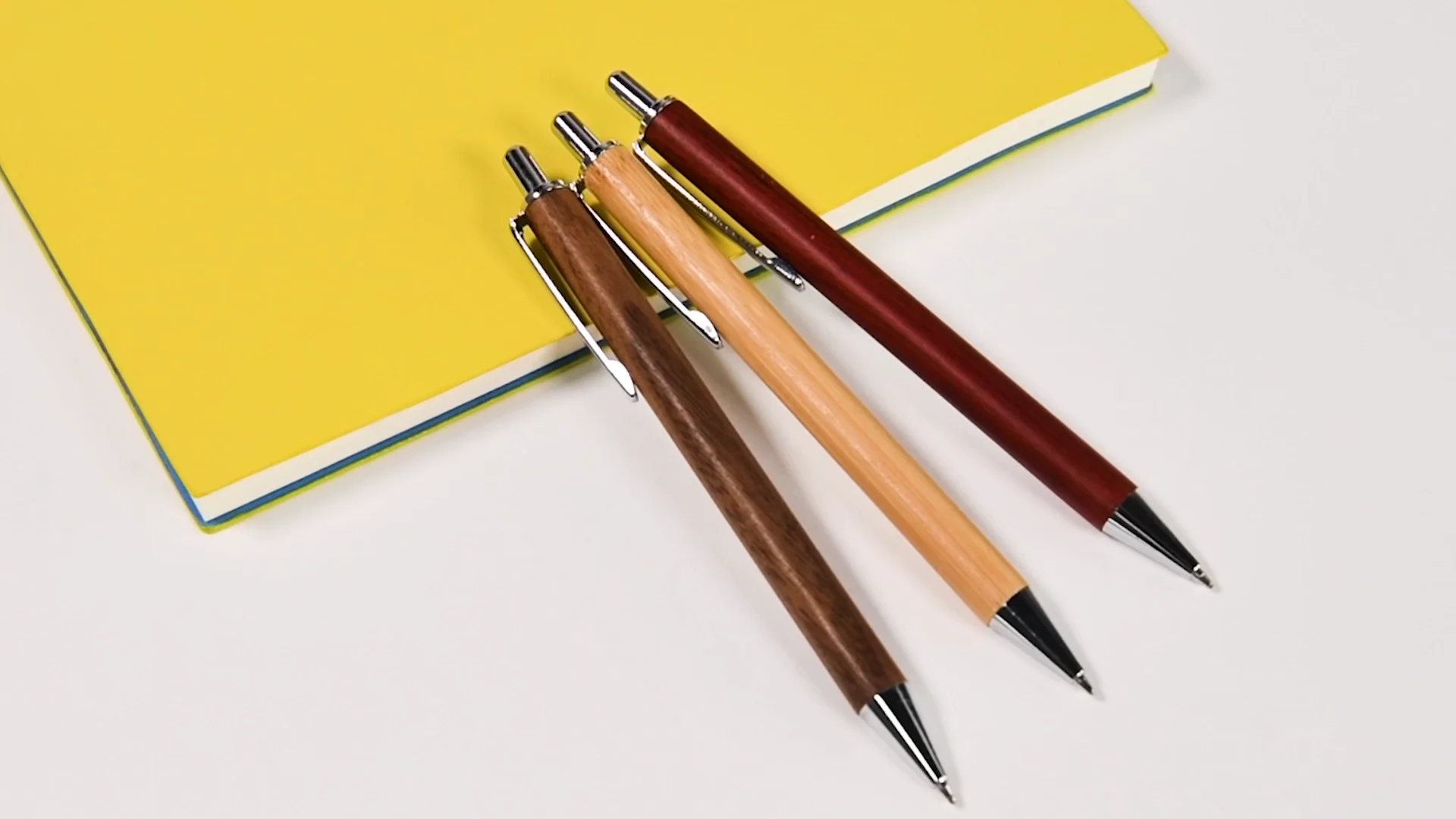 pressure design yellow red and brown wooden ballpoint pen