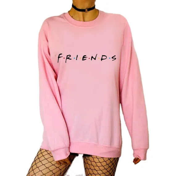 

Friends Letter Pattern Round Neck Long Sleeve Plus Fleece Sweater Embroidery Long Sleeve Sweater Autumn And Winter