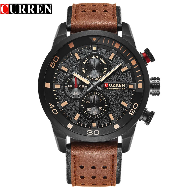 

CURREN Watches for Men Casual Sport 8250 Top Brand Military Leather Wrist Watch Man Clock Luxury Chronograph Blue Wristwatch